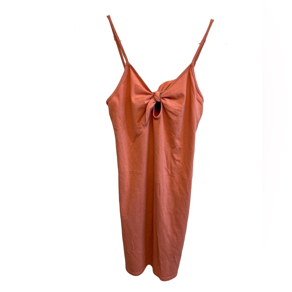 Forever 21 Salmon Orange Front Tie Cotton Spaghetti Strap Mini Dress Size Small